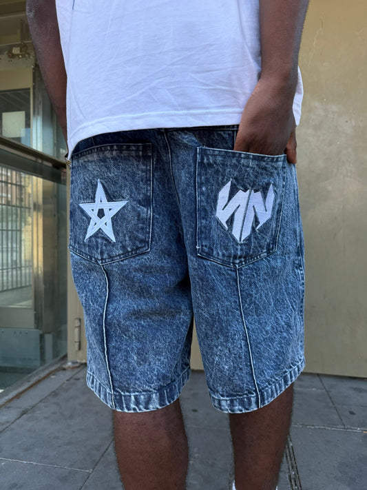 STAR WASHED BLUE DENIM SHORTS