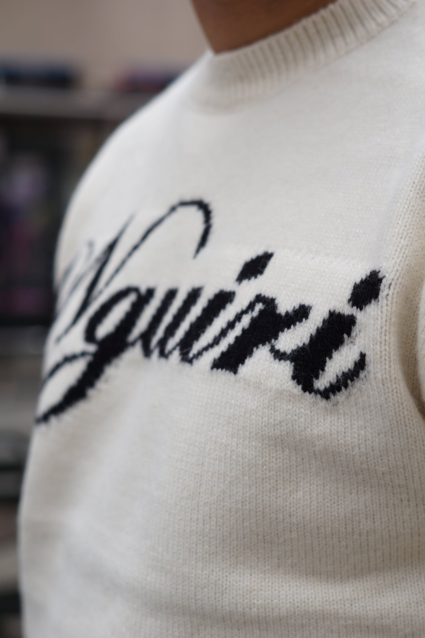 WHITE ITALIC LETTER SWEATER