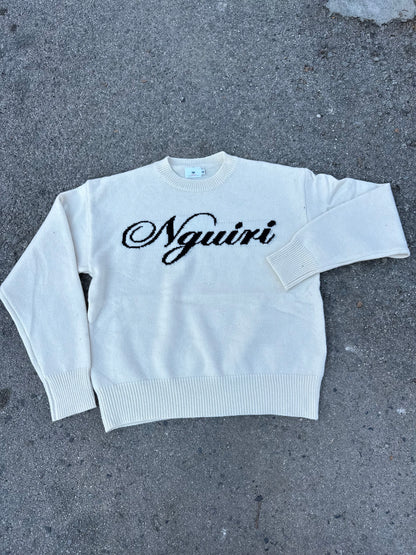 WHITE ITALIC LETTER SWEATER